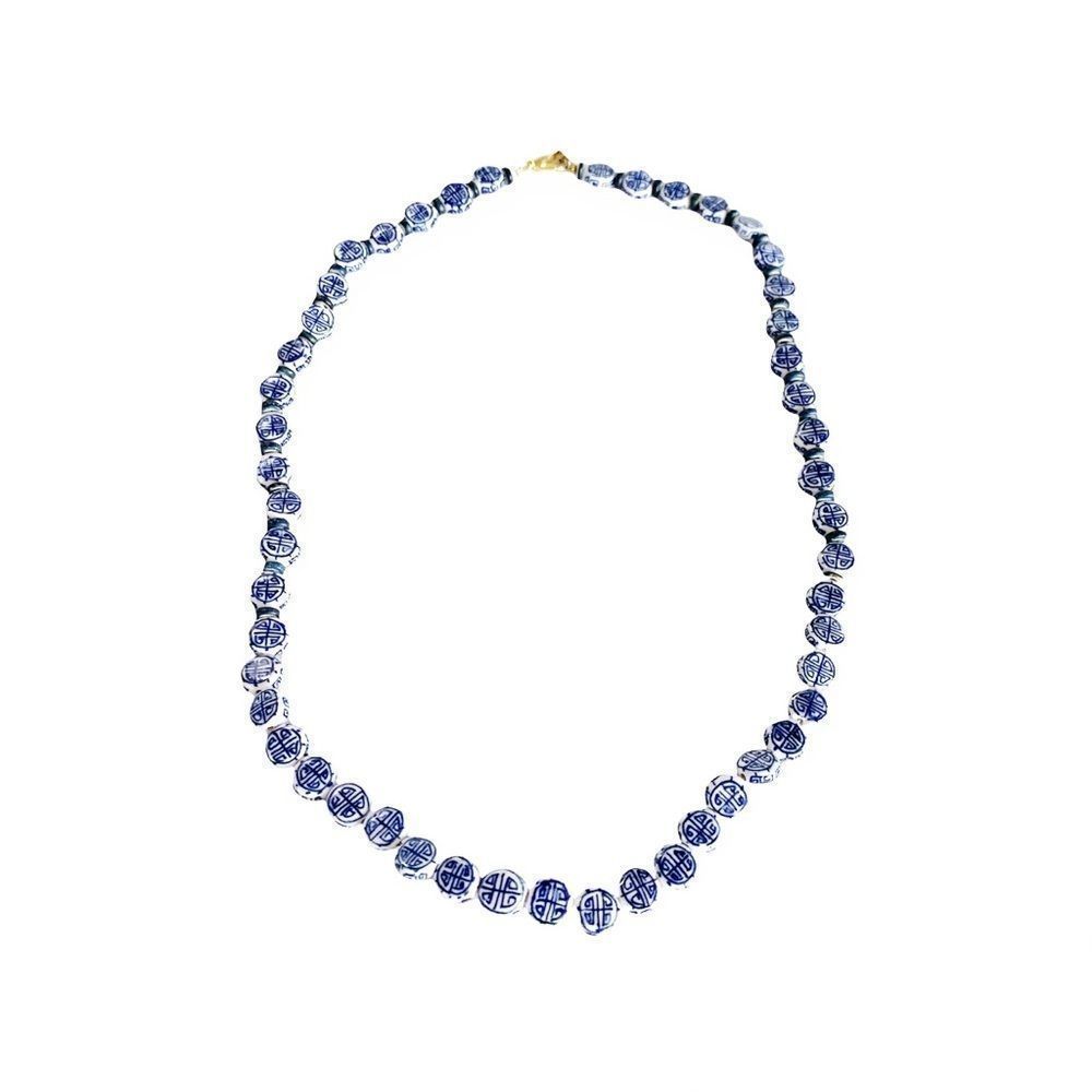 Vintage Chinese export character porcelain blue and white round bead‎ necklace. - Picture 5 of 5